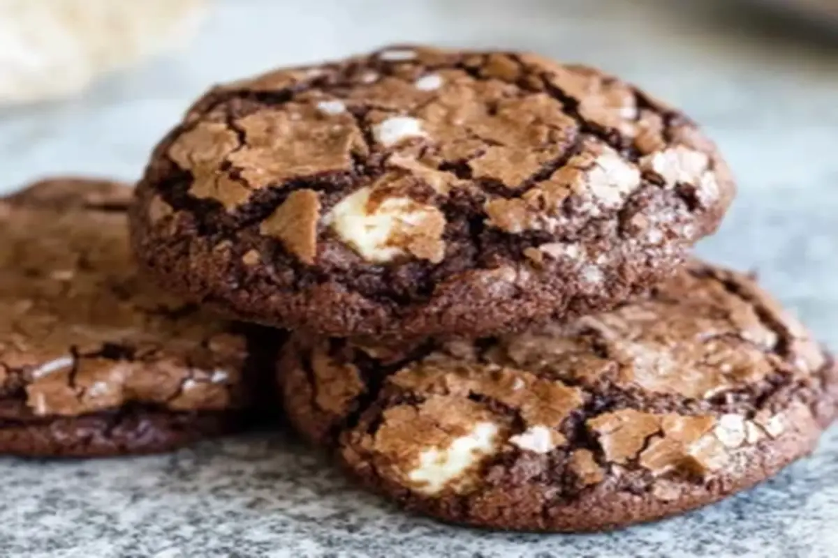 Close-up of easy banana brownie cookies with a fudgy texture and white chocolate chunks, showcasing their irresistible homemade appeal.