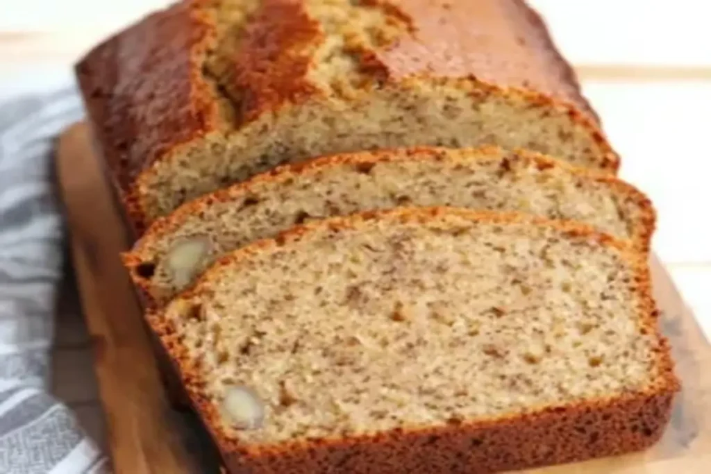 Sliced Chobani banana bread with a golden crust and moist texture, showcasing a healthy and flavorful recipe.