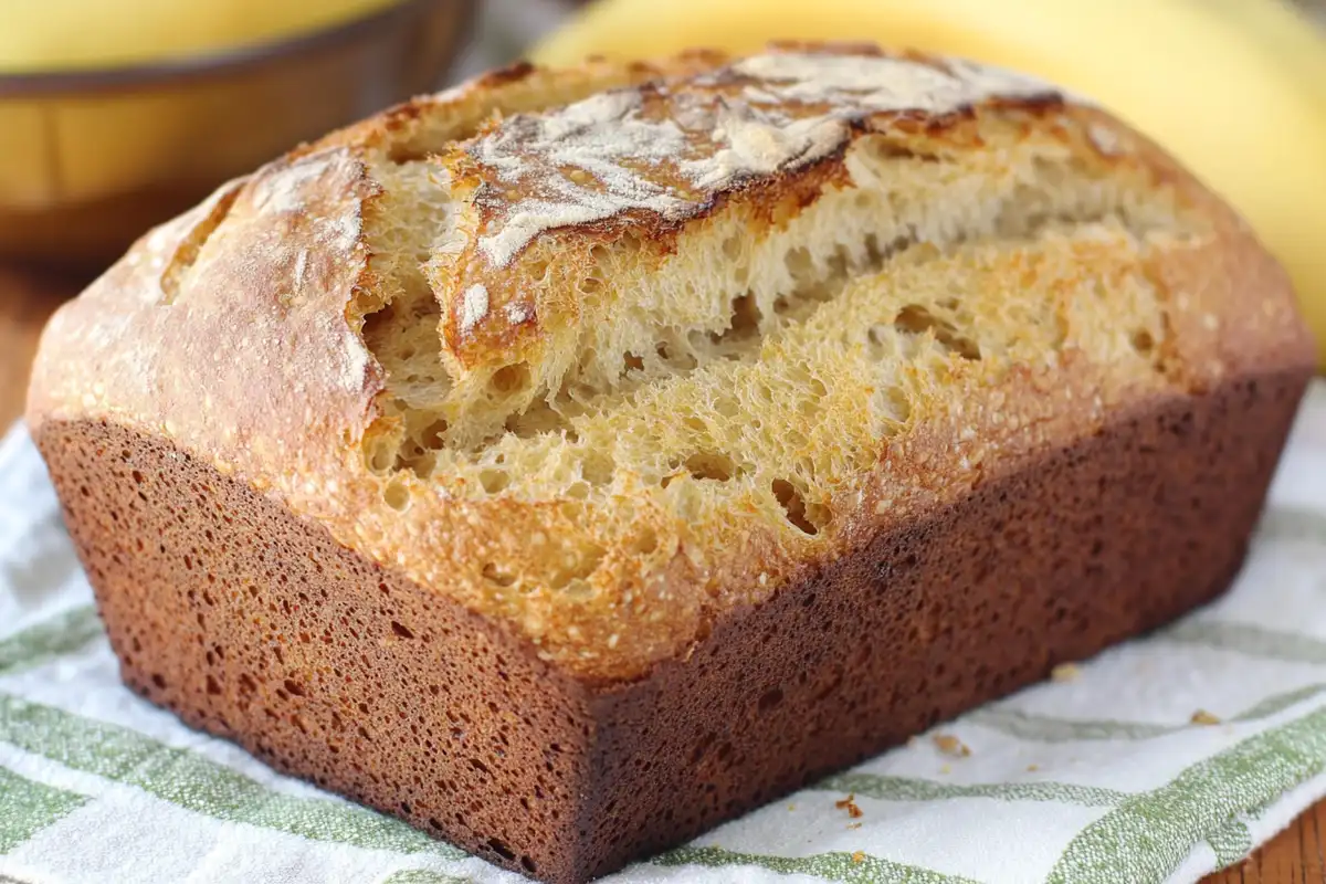 Freshly baked Chobani banana bread with a golden crust and airy texture, highlighting its delicious and homemade appeal.