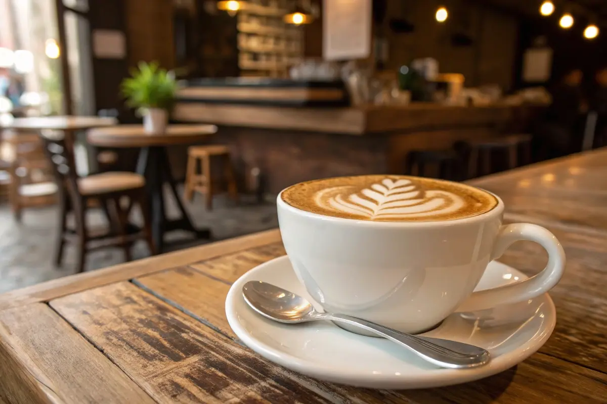 Relax and savor a perfectly crafted flat white in a cozy coffee shop ambiance, where comfort meets quality.